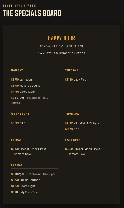 Candlelight specials board