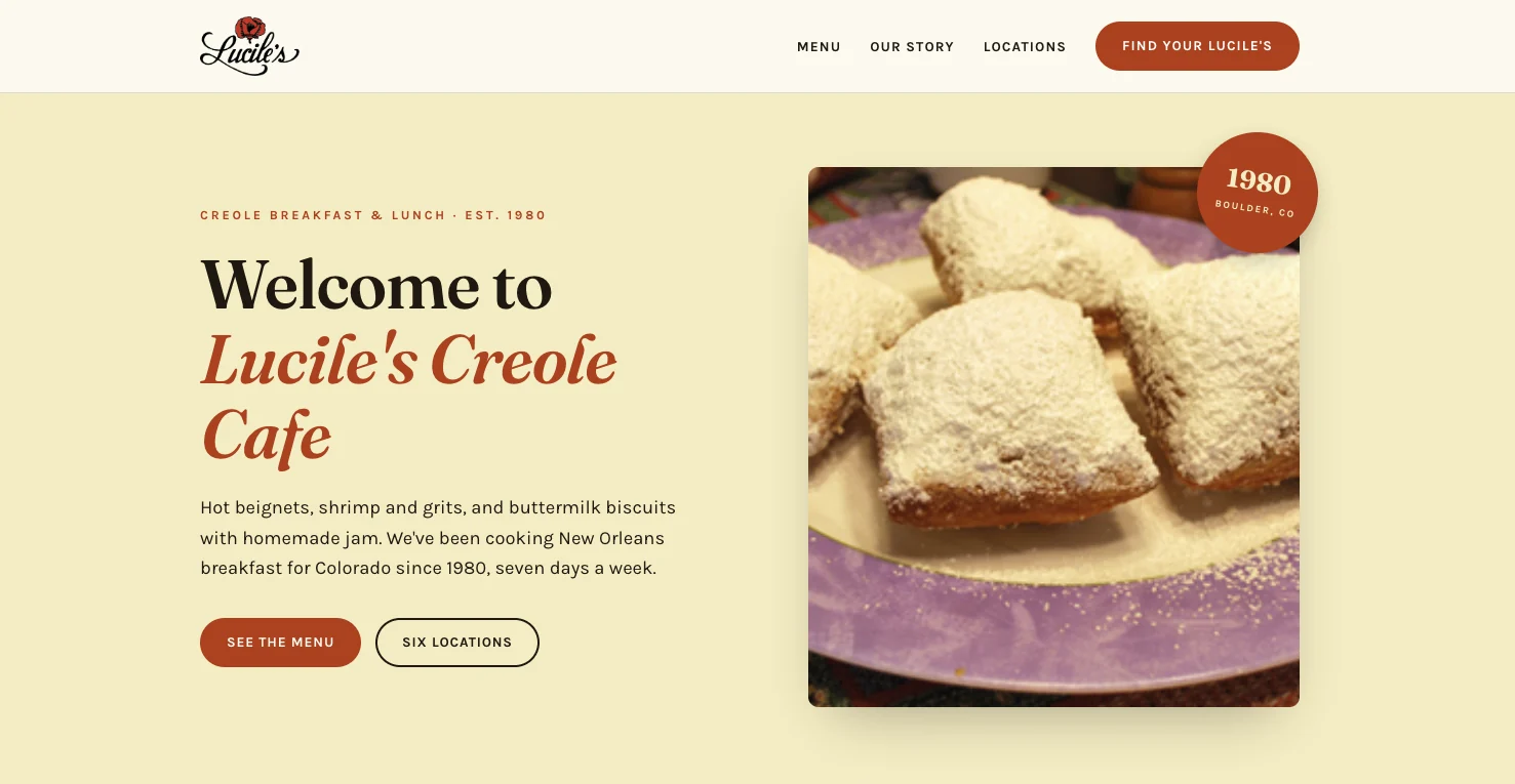 Lucile’s Creole Cafe redesign hero